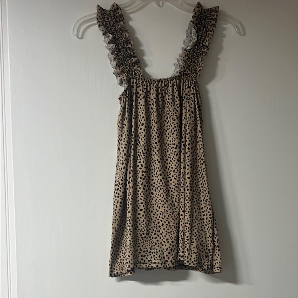 Sz S Ruffled Leopard Print Sleeveless Top